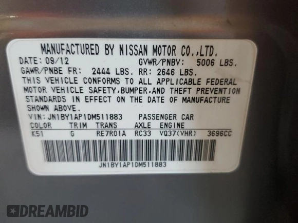 2013 Infiniti M37 with VIN JN1BY1AP1DM511883, listed as a Copart auction lot 74416864 with 141,306 mi miles and Salvage Title. Bid and sale history available at carsss.com. Image 13.