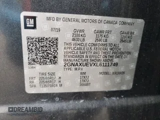 2020 Chevrolet Equinox LT with VIN 2GNAXUEVXL6111749, listed as a Copart auction lot 55680725 with 147,660 mi miles and Clean Title. Bid and sale history available at DreamBid. Image 12.