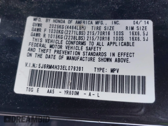 2014 Honda CR-V LX with VIN 5J6RM4H33EL079391, listed as a IAAI auction lot 41913889 with 140,475 mi miles. Bid and sale history available at carsss.com. Image 9.