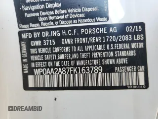 2015 Porsche Cayman с VIN WP0AA2A87FK163789, выставлен на аукционе Copart как лот 76702174 с пробегом 39 950 миль миль и Списание • Salvage title. История ставок и продаж доступна на DreamBid. Изображение 12.