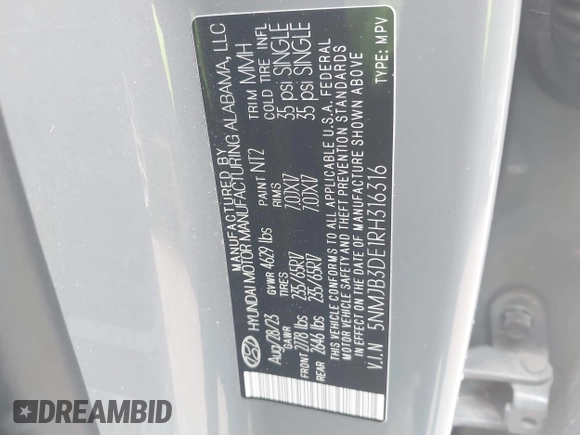 2024 Hyundai Tucson SEL with VIN 5NMJB3DE1RH316316, listed as a IAAI auction lot 41528600 with 43,679 mi miles and . Bid and sale history available at DreamBid. Image 9.