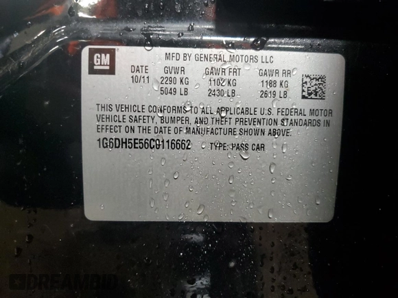 2012 Cadillac CTS Luxury with VIN 1G6DH5E56C0116662, listed as a Copart auction lot 51518335 with 162,531 mi miles and Salvage Title. Bid and sale history available at DreamBid. Image 12.