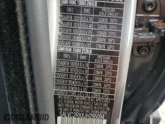 2018 Land Rover Range Rover Evoque SE Premium z VIN SALVC2RXXJH295094, wystawiony jako Copart lot #65402875 z przebiegiem 60 997 mil mil oraz Szkoda całkowita • Salvage title. Historia ofert i sprzedaży dostępna na DreamBid. Obrazek 14.