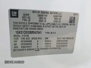 2011 GMC Yukon SLT with VIN 1GKS1CE03BR347941, listed as a IAAI auction lot 41637343 with 198,830 mi miles. Bid and sale history available at carsss.com. Image 9.