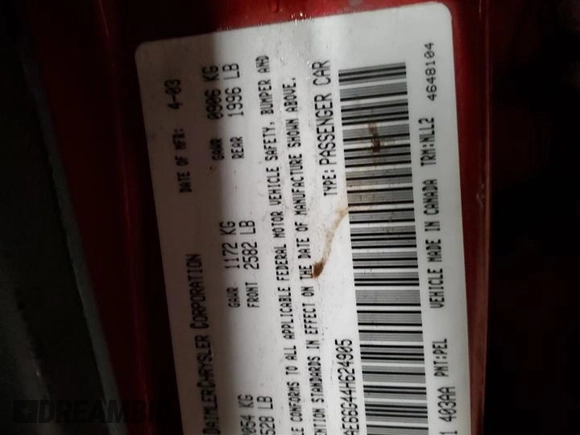 2004 Chrysler 300M M z VIN 2C3AE66G44H624905, wystawiony jako Copart lot #86344224 z przebiegiem 214 907 mil mil oraz Szkoda całkowita • Salvage title. Historia ofert i sprzedaży dostępna na DreamBid. Obrazek 12.