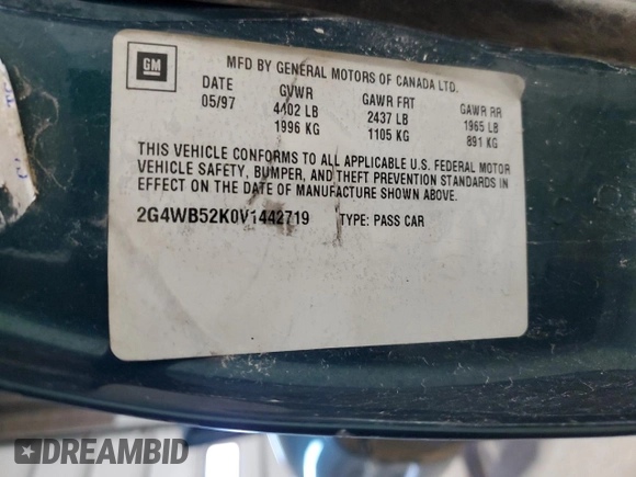 1997 Buick Regal LS with VIN 2G4WB52K0V1442719, listed as a Copart auction lot 80218054 with 0 mi miles and Salvage Title. Bid and sale history available at carsss.com. Image 13.