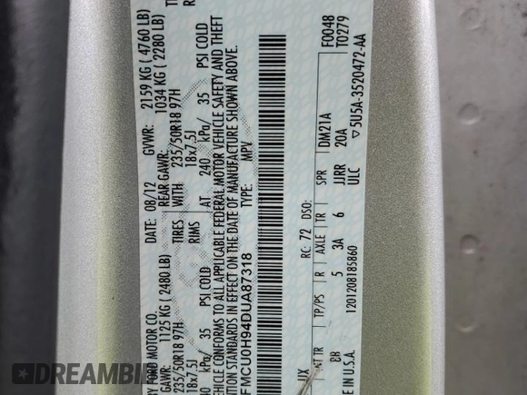 2013 Ford Escape SEL with VIN 1FMCU0H94DUA87318, listed as a Copart auction lot 51525655 with 150,632 mi miles and Salvage Title. Bid and sale history available at carsss.com. Image 13.