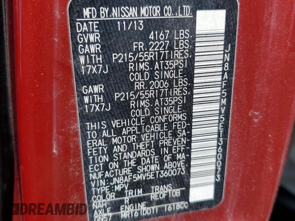 2014 Nissan Juke SL with VIN JN8AF5MV5ET360073, listed as a Copart auction lot 63982605 with Not provided miles and Clean title. Bid and sale history available at DreamBid. Image 12.