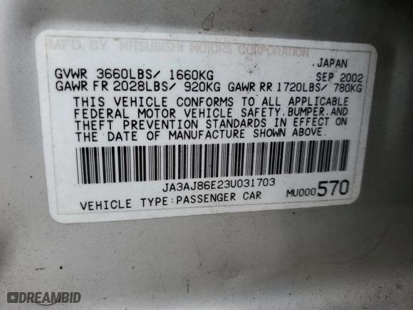 2003 Mitsubishi Lancer OZ-Rally with VIN JA3AJ86E23U031703, listed as a Copart auction lot 67078494 with 174,053 mi miles and Salvage Title. Bid and sale history available at carsss.com. Image 12.