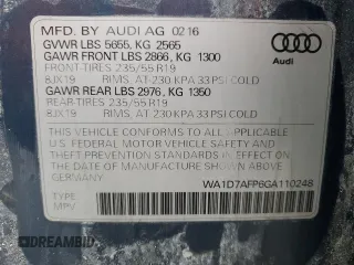 2016 Audi Q5 Premium Plus z VIN WA1D7AFP6GA110248, wystawiony jako Copart lot #51244225 z przebiegiem Nie podano mil oraz Szkoda całkowita • Salvage title. Historia ofert i sprzedaży dostępna na DreamBid. Obrazek 14.