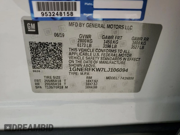 2020 Chevrolet Traverse LS z VIN 1GNERFKW7LJ106094, wystawiony jako Copart lot #53552695 z przebiegiem 92 236 mil mil oraz Szkoda całkowita • Salvage title. Historia ofert i sprzedaży dostępna na DreamBid. Obrazek 15.