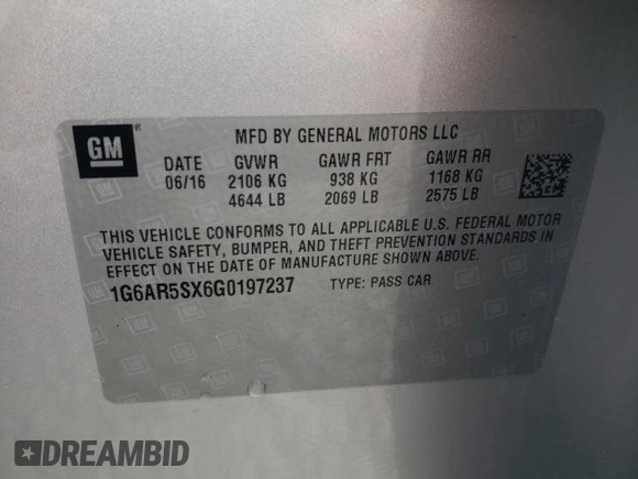 2016 Cadillac CTS Luxury Collection RWD with VIN 1G6AR5SX6G0197237, listed as a Copart auction lot 56484275 with 127,761 mi miles and Salvage title. Bid and sale history available at DreamBid. Image 12.