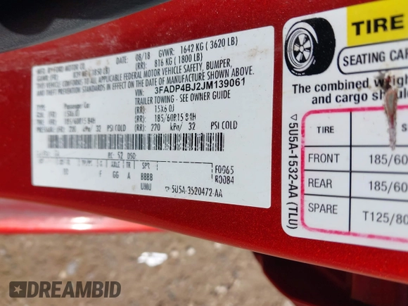 2018 Ford Fiesta SE with VIN 3FADP4BJ2JM139061, listed as a IAAI auction lot 41762233 with 84,132 mi miles. Bid and sale history available at carsss.com. Image 9.