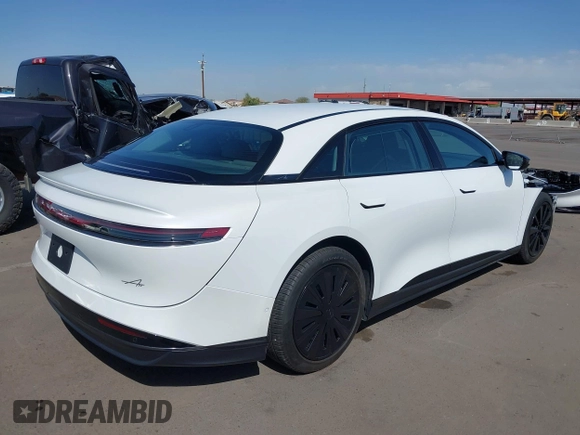 2025 Lucid Air Pure with VIN 50EA1PGA7SA001096, listed as a IAAI auction lot 41950025 with 3,502 mi miles. Bid and sale history available at carsss.com. Image 4.