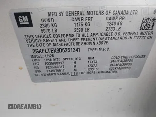 2013 GMC Terrain SLE with VIN 2GKFLTEK9D6251341, listed as a IAAI auction lot 41646169 with 82,230 mi miles. Bid and sale history available at carsss.com. Image 9.