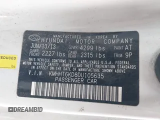 2013 Hyundai Genesis Coupe Premium z VIN KMHHT6KD8DU105635, wystawiony jako IAAI lot #41708059 z przebiegiem 140 893 mil mil oraz . Historia ofert i sprzedaży dostępna na DreamBid. Obrazek 9.