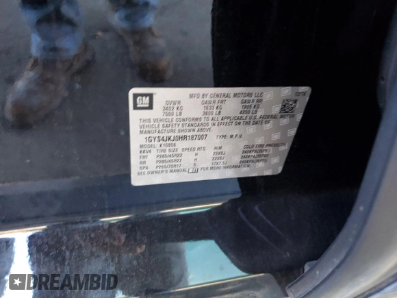 2017 Cadillac Escalade ESV Premium Luxury z VIN 1GYS4JKJ0HR187007, wystawiony jako Copart lot #83611224 z przebiegiem 128 239 mil mil oraz Szkoda całkowita • Salvage title. Historia ofert i sprzedaży dostępna na DreamBid. Obrazek 14.