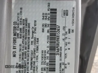 2019 Ford Fusion Hybrid Titanium with VIN 3FA6P0RU9KR153657, listed as a Copart auction lot 36272673 with 52,852 mi miles. Bid and sale history available at carsss.com. Image 13.