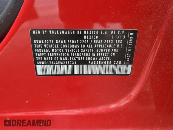 2014 Volkswagen Jetta SE с VIN 3VWD17AJ3EM238733, выставлен на аукционе Copart как лот 59005125 с пробегом 113 428 миль миль и Списание • Salvage title. История ставок и продаж доступна на DreamBid. Изображение 12.