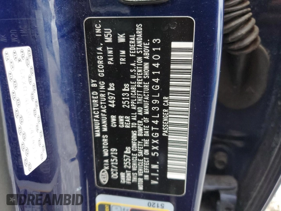 2020 Kia Optima LX z VIN 5XXGT4L39LG414013, wystawiony jako Copart lot #52505515 z przebiegiem 129 719 mil mil oraz Szkoda całkowita • Salvage title. Historia ofert i sprzedaży dostępna na DreamBid. Obrazek 12.