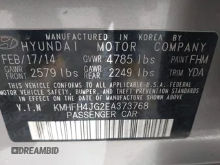 2014 Hyundai Azera Limited with VIN KMHFH4JG2EA373768, listed as a IAAI auction lot 41711780 with 43,447 mi miles and . Bid and sale history available at carsss.com. Image 9.