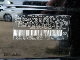 2007 Lexus LS 460 L with VIN JTHGL46F675000248, listed as a Copart auction lot 57568765 with Not provided miles and Salvage title. Bid and sale history available at DreamBid. Image 13.