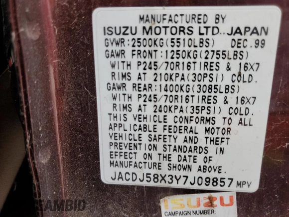 2000 Isuzu Trooper S with VIN JACDJ58X3Y7J09857, listed as a Copart auction lot 79924354 with Not provided miles and Clean title. Bid and sale history available at DreamBid. Image 13.