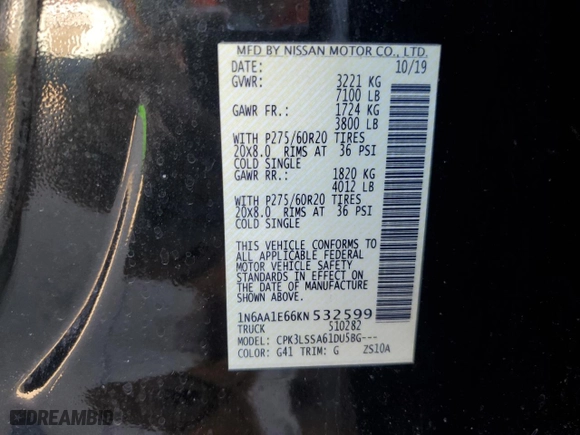 2019 Nissan Titan SV with VIN 1N6AA1E66KN532599, listed as a Copart auction lot 73175204 with 99,297 mi miles and Salvage Title. Bid and sale history available at carsss.com. Image 13.