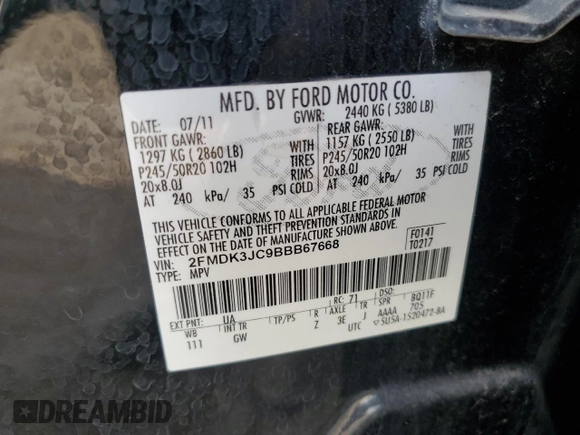 2011 Ford Edge SEL with VIN 2FMDK3JC9BBB67668, listed as a Copart auction lot 78068424 with 119,626 mi miles and Salvage Title. Bid and sale history available at carsss.com. Image 16.