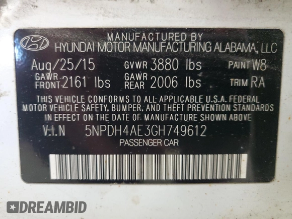 2016 Hyundai Elantra SE with VIN 5NPDH4AE3GH749612, listed as a Copart auction lot 55108195 with 127,105 mi miles and Salvage Title. Bid and sale history available at DreamBid. Image 13.