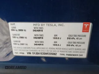 2017 Tesla Model S 100D with VIN 5YJSA1E20HF229362, listed as a IAAI auction lot 41698083 with 75,737 mi miles. Bid and sale history available at carsss.com. Image 9.