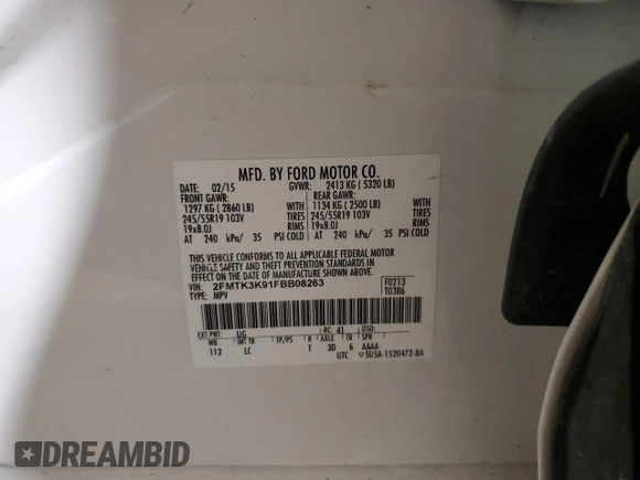 2015 Ford Edge Titanium z VIN 2FMTK3K91FBB08263, wystawiony jako Copart lot #55448405 z przebiegiem 135 788 mil mil oraz Szkoda całkowita • Salvage title. Historia ofert i sprzedaży dostępna na DreamBid. Obrazek 13.