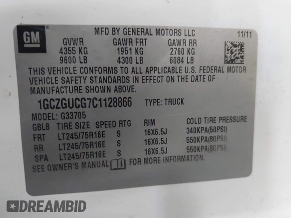 2012 Chevrolet Express Cargo with VIN 1GCZGUCG7C1128866, listed as a IAAI auction lot 41624957 with 207,520 mi miles and . Bid and sale history available at DreamBid. Image 9.