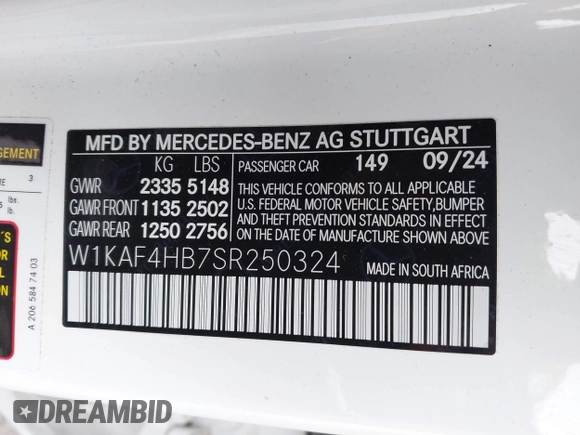 2025 Mercedes-Benz C 300 z VIN W1KAF4HB7SR250324, wystawiony jako IAAI lot #42404658 z przebiegiem 9 117 mil mil oraz . Historia ofert i sprzedaży dostępna na DreamBid. Obrazek 9.