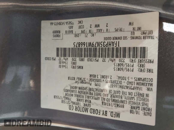 2009 Ford Focus SE z VIN 1FAHP35N79W166875, wystawiony jako IAAI lot #41506700 z przebiegiem 174 061 mil mil oraz . Historia ofert i sprzedaży dostępna na DreamBid. Obrazek 9.