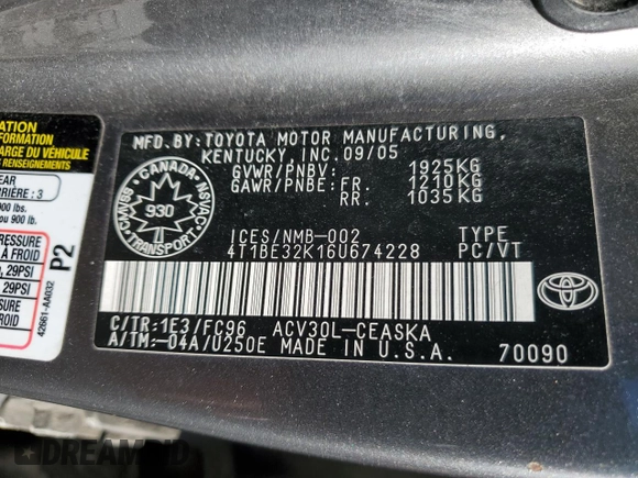 2006 Toyota Camry STD with VIN 4T1BE32K16U674228, listed as a Copart auction lot 48478625 with 188,817 mi miles and Clean Title. Bid and sale history available at carsss.com. Image 12.