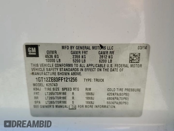 2015 GMC Sierra 2500HD SLT with VIN 1GT12ZE83FF121256, listed as a Copart auction lot 53985215 with 241,326 mi miles and Salvage title. Bid and sale history available at DreamBid. Image 12.