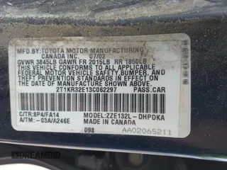 2003 Toyota Matrix Std with VIN 2T1KR32E13C062297, listed as a IAAI auction lot 42149647 with 208,453 mi miles and . Bid and sale history available at DreamBid. Image 9.