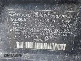 2007 Hyundai Sonata GLS with VIN 5NPET46C97H297143, listed as a IAAI auction lot 42182238 with 61,479 mi miles and . Bid and sale history available at DreamBid. Image 9.