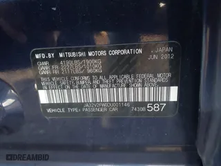 2013 Mitsubishi Lancer SE with VIN JA32V2FW0DU001146, listed as a IAAI auction lot 41771042 with 71,288 mi miles. Bid and sale history available at carsss.com. Image 9.