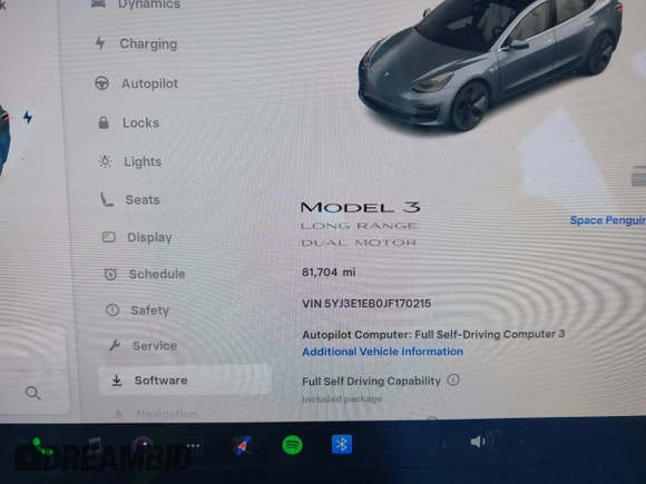 2018 Tesla Model 3 Long Range Battery with VIN 5YJ3E1EB0JF170215, listed as a IAAI auction lot 41969004 with 81,704 mi miles and . Bid and sale history available at DreamBid. Image 14.
