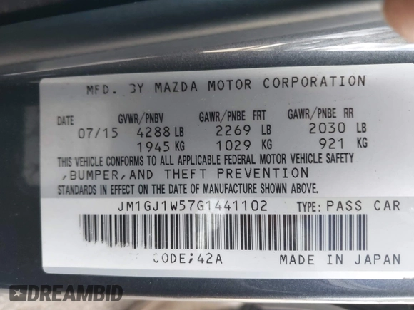 2016 Mazda Mazda6 i Grand Touring with VIN JM1GJ1W57G1441102, listed as a IAAI auction lot 41687057 with 144,876 mi miles. Bid and sale history available at carsss.com. Image 9.