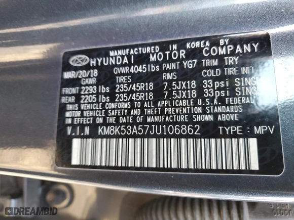 2018 Hyundai Kona Ultimate with VIN KM8K53A57JU106862, listed as a Copart auction lot 84869264 with 80,230 mi miles and Salvage Title. Bid and sale history available at carsss.com. Image 13.