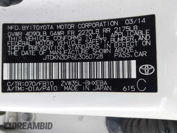 2014 Toyota Prius z VIN JTDKN3DP6E3060728, wystawiony jako IAAI lot #41993542 z przebiegiem 149 891 mil mil oraz . Historia ofert i sprzedaży dostępna na DreamBid. Obrazek 9.