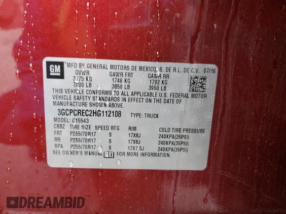 2017 Chevrolet Silverado 1500 LT with VIN 3GCPCREC2HG112108, listed as a Copart auction lot 49317755 with 96,753 mi miles and Salvage Title. Bid and sale history available at carsss.com. Image 14.