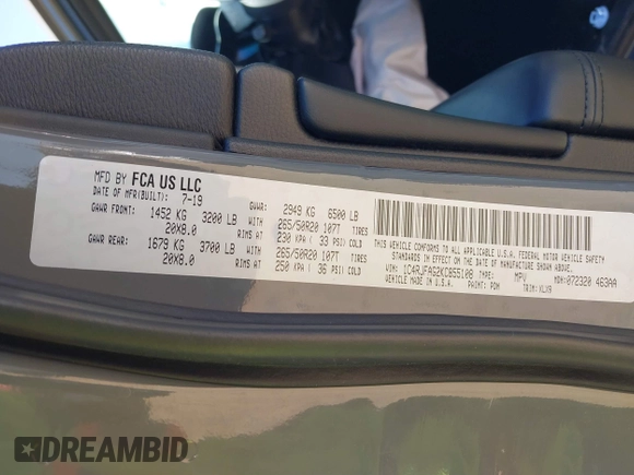 2019 Jeep Grand Cherokee Laredo E with VIN 1C4RJFAG2KC855108, listed as a IAAI auction lot 41780277 with 81,283 mi miles and . Bid and sale history available at DreamBid. Image 9.