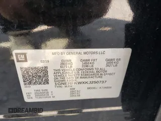 2019 Chevrolet Traverse LS with VIN 1GNERFKWXKJ250737, listed as a Copart auction lot 71469324 with 121,640 mi miles and Salvage Title. Bid and sale history available at carsss.com. Image 13.