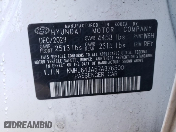 2024 Hyundai Sonata SEL z VIN KMHL64JA5RA376500, wystawiony jako Copart lot #42201915 z przebiegiem 12 958 mil mil oraz Szkoda całkowita • Salvage title. Historia ofert i sprzedaży dostępna na DreamBid. Obrazek 12.