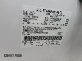 2014 Ford Explorer XLT с VIN 1FM5K7D86EGA11197, выставлен на аукционе Copart как лот 56306575 с пробегом 145 218 миль миль и Списание • Salvage title. История ставок и продаж доступна на DreamBid. Изображение 13.