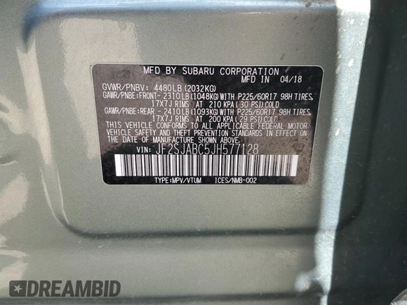 2018 Subaru Forester z VIN JF2SJABC5JH577128, wystawiony jako Copart lot #52453995 z przebiegiem 31 462 mil mil oraz Szkody całkowita. Historia ofert i sprzedaży dostępna na DreamBid. Obrazek 15.